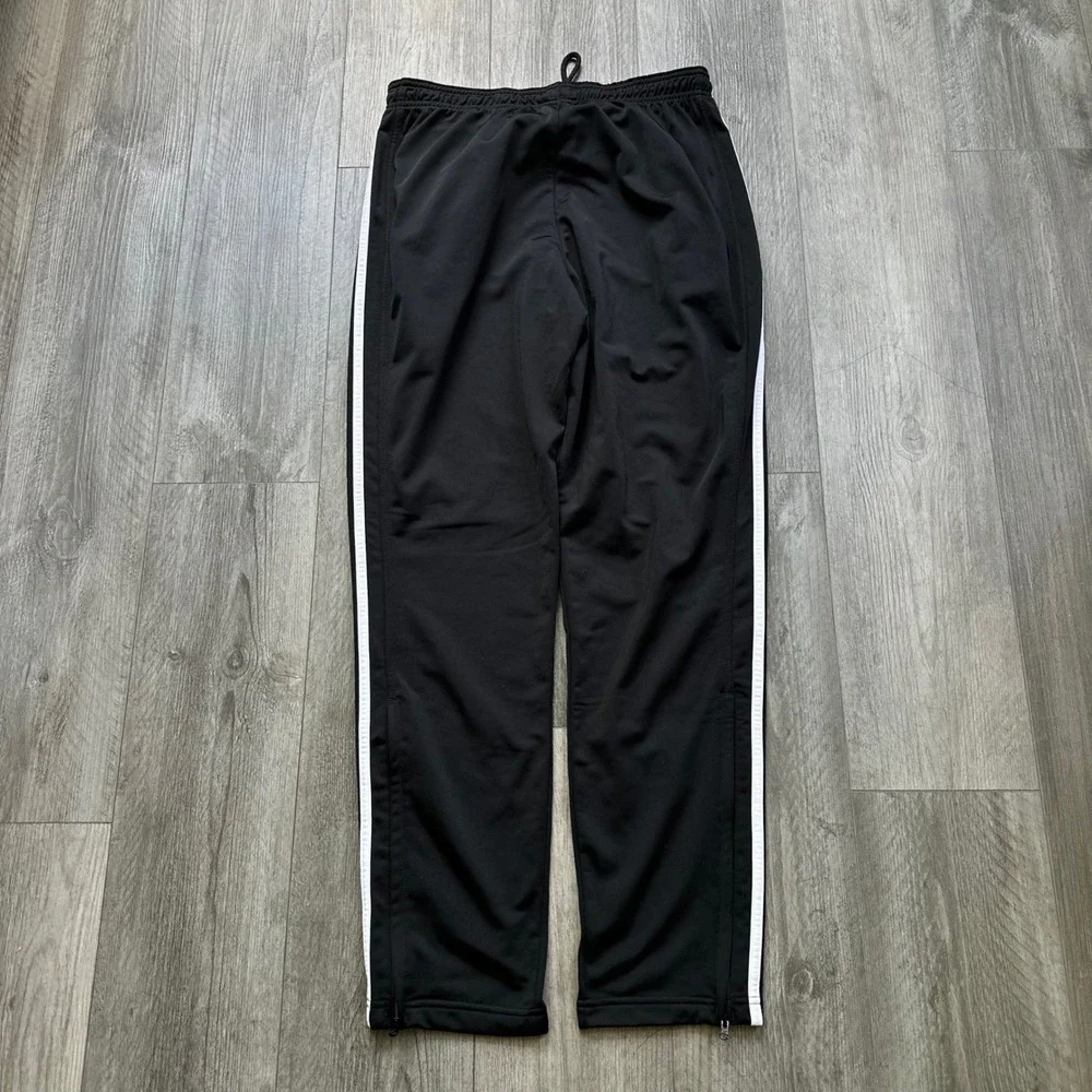 Adidas Black White 3 Stripe Track Pants size L mens zip ankles
